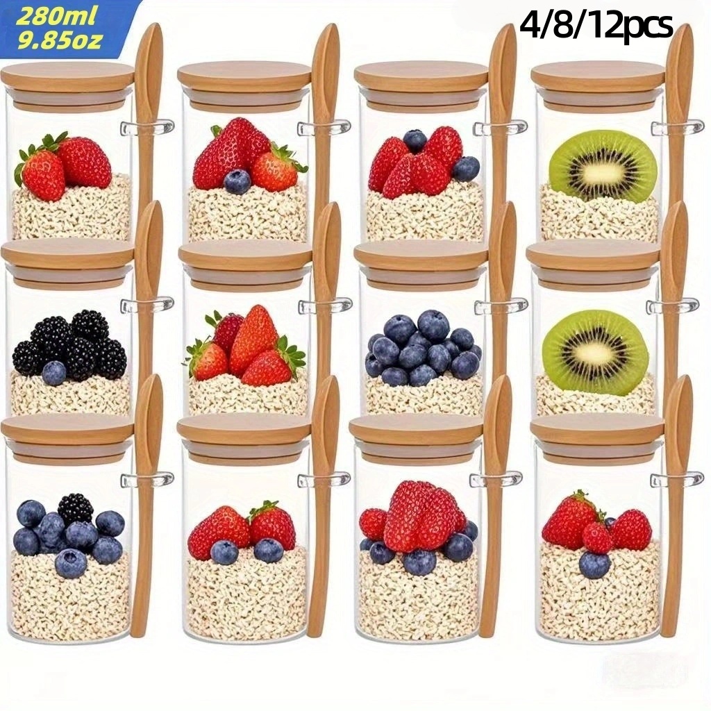 Meal Prep Chia Pudding - 4/8/12 Stück, Haferflocken-Frühstücksbecher mit Deckel (9,85