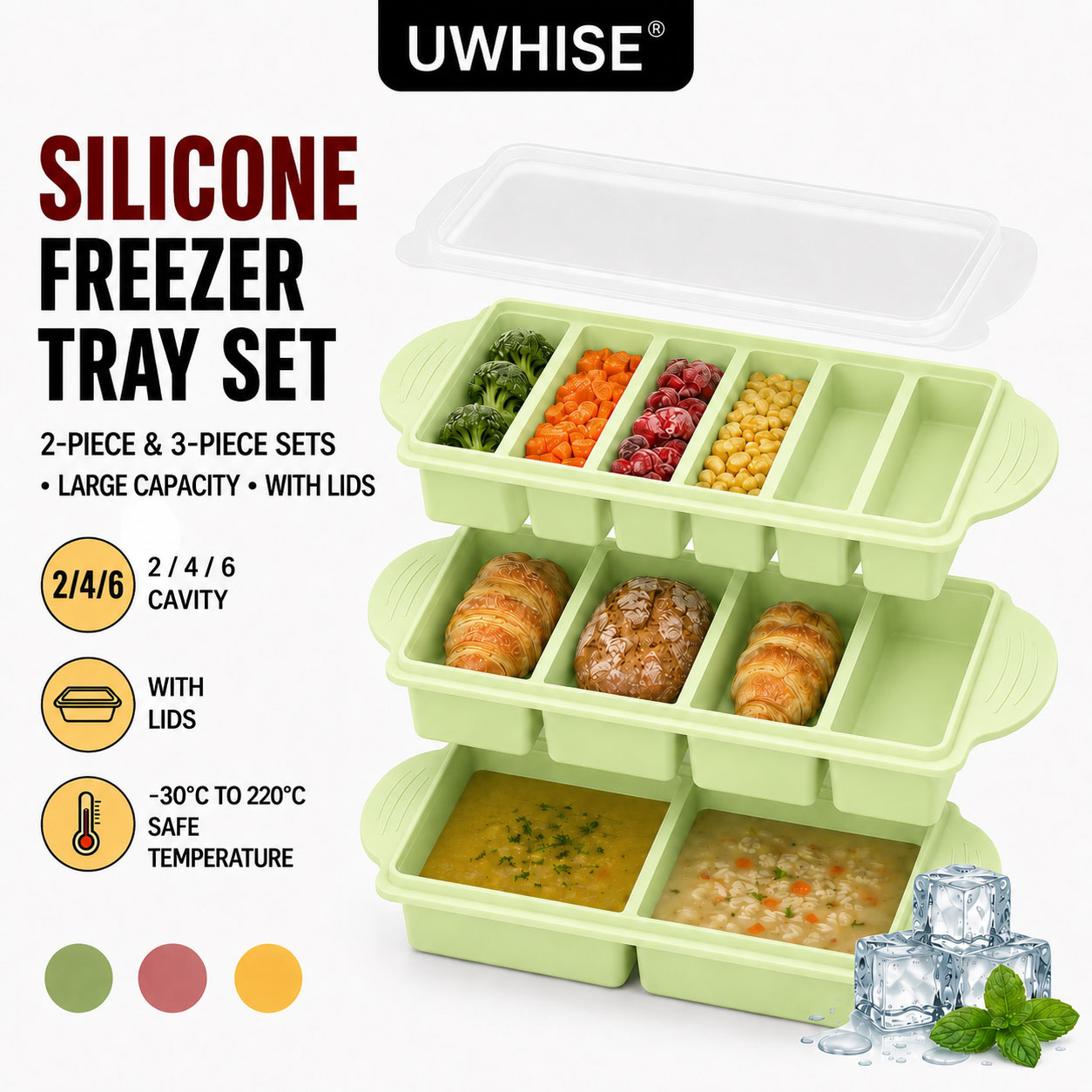 Meal Prep Chia Pudding - Uwhise 2/3er-Pack Silikon-Gefrierbehälter mit Deckel, Suppen-Gefrierbehälter,