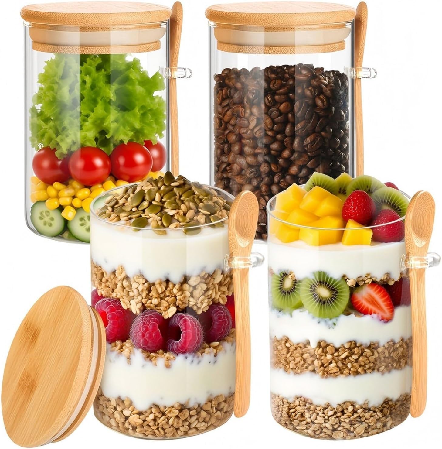 Meal Prep Oatmeal Jars - Tyrixma Overnight-Oats-Behälter mit Deckeln, 16oz Overnight-Oats-Gläser