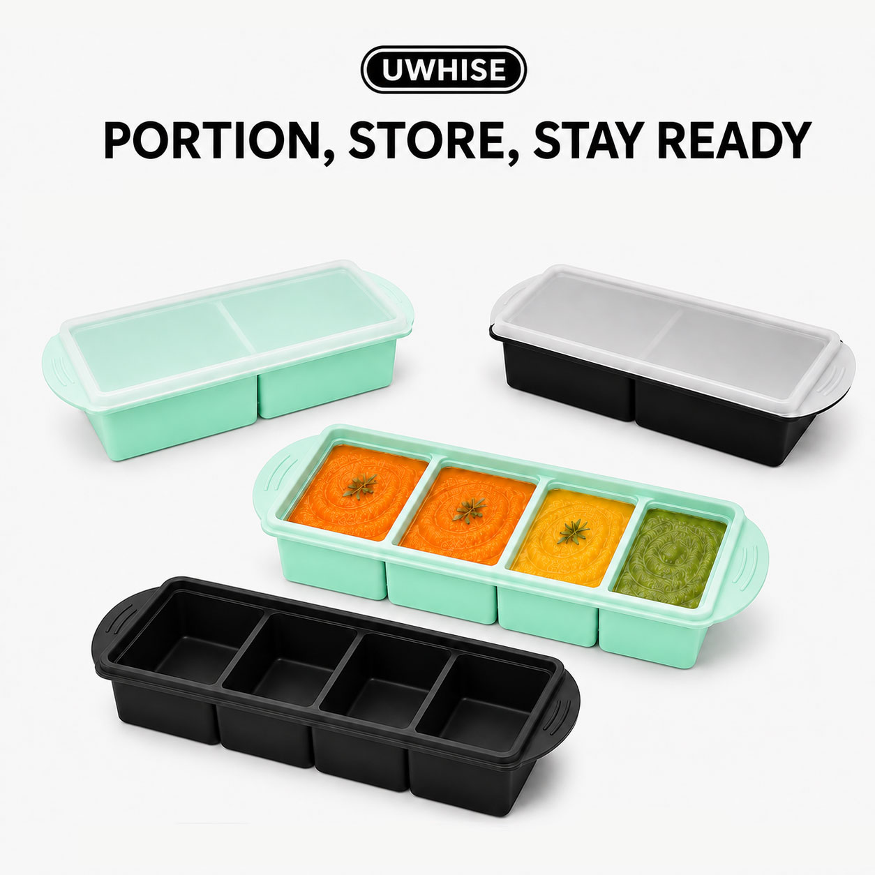Meal Prep Chia Pudding - Uwhise Silikon-Suppen-Gefrierbehälter für Babynahrung mit Deckel,