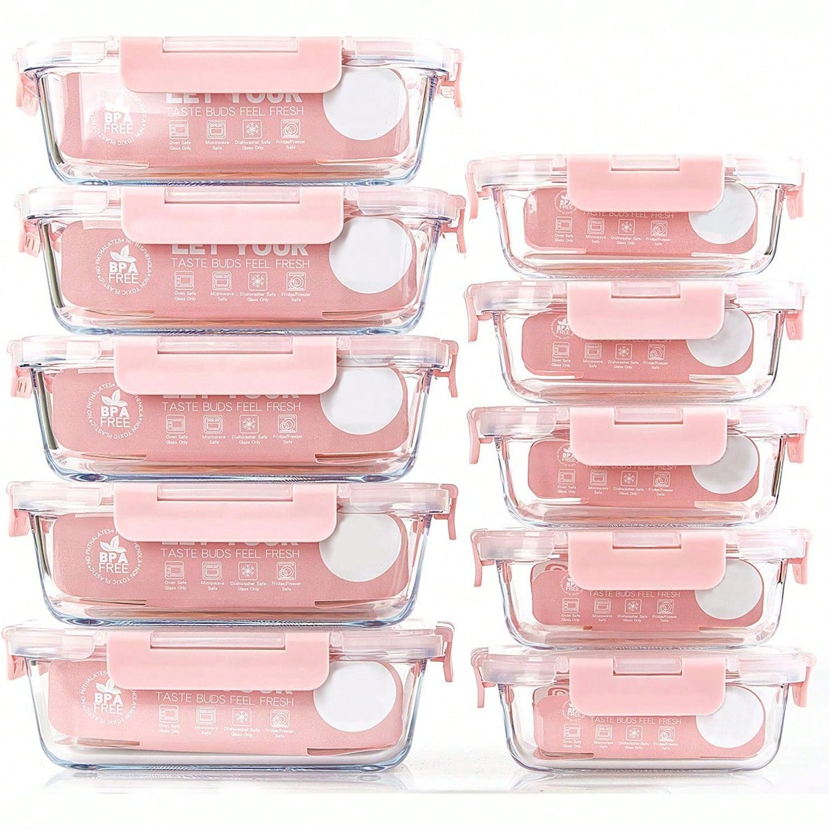 Meal Preparation - 10er-Pack Glas-Mahlzeitbehälter, Lebensmittelbehälter mit luftdichten Deckeln,