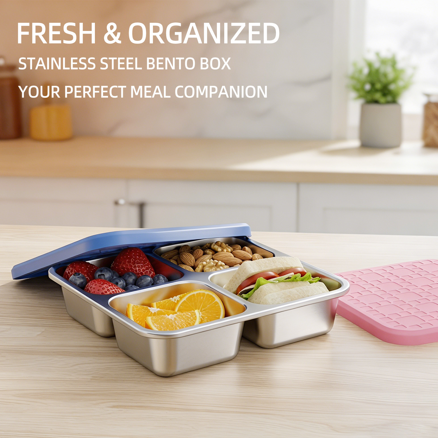 Meal Prep Bowl - 304 Edelstahl-Lunchbox mit 4 Fächern und