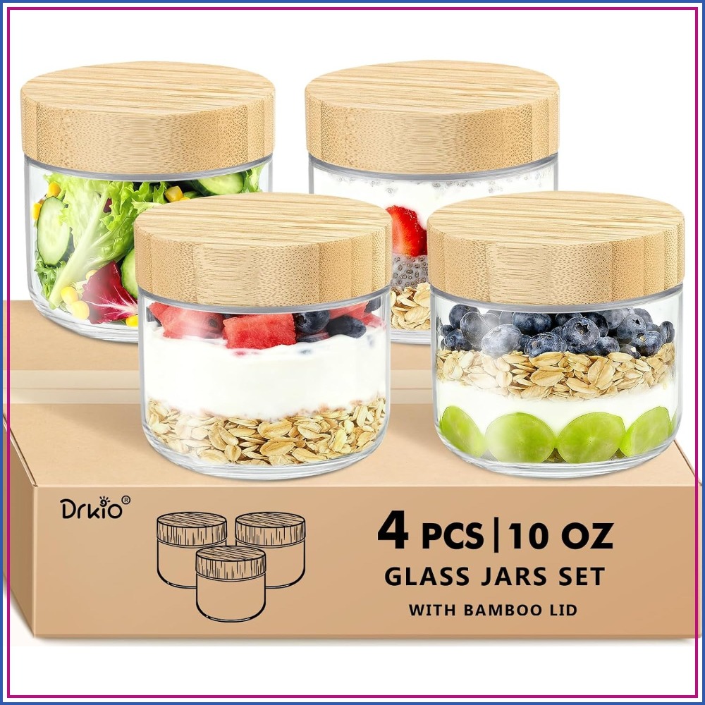Meal Prep Chia Pudding - 10 Oz Overnight-Oats-Behälter mit Bambusdeckeln -