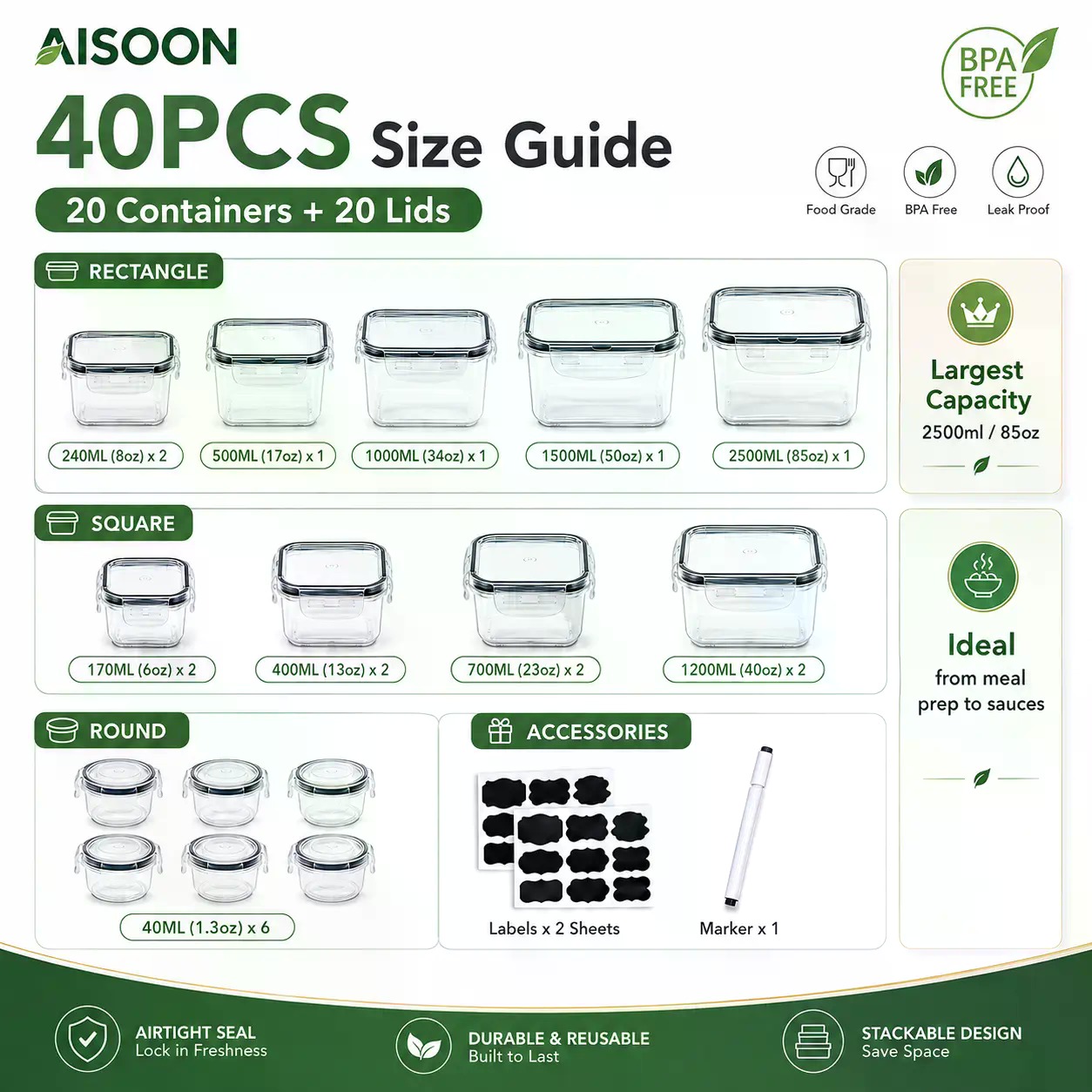 40-teiliges Set extra großer,  – Meal Prep Bowl Bewertung und Preis
